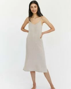 Oatmeal 100% French Flax Linen Midi Dress 6 Oatmeal 100% French Flax Linen Midi Dress -Bed Linings Sales Store 21.05.28BedThreads1704 V01.01