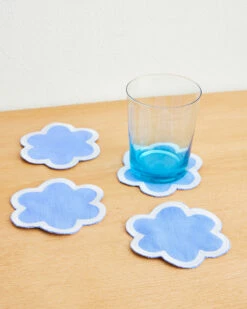 Wildflower & White 100% French Flax Linen Cloud Coasters (Set Of Four)