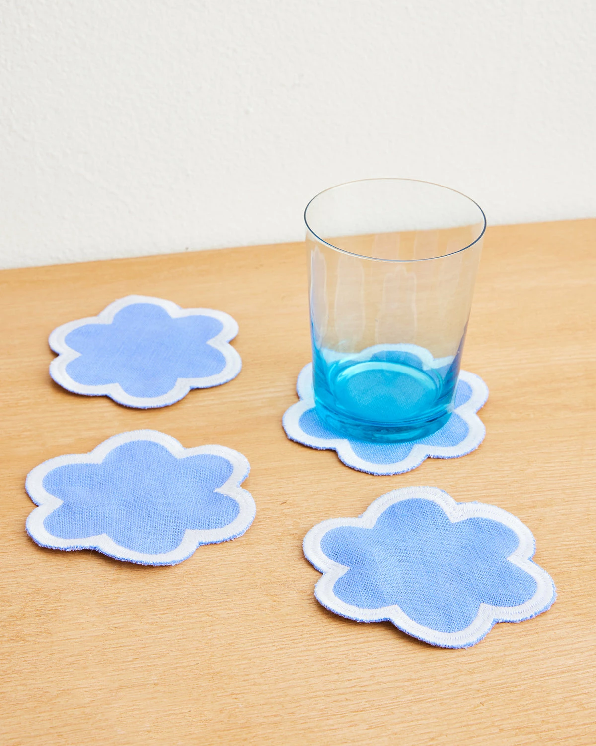 Wildflower & White 100% French Flax Linen Cloud Coasters (Set Of Four) 1 Wildflower & White 100% French Flax Linen Cloud Coasters (Set Of Four)