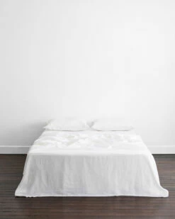White 100% French Flax Linen Flat Sheet