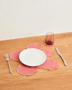 Pink Clay & Hazelnut 100% French Flax Linen Flower Placemats (Set Of Four)