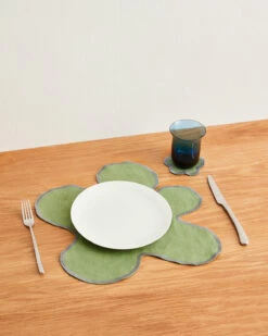 Pistachio & Mineral 100% French Flax Linen Flower Placemats (Set Of Four)