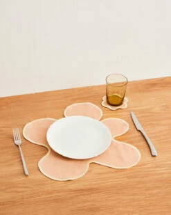 Terracotta & Limoncello 100% French Flax Linen Flower Placemats (Set Of Four)