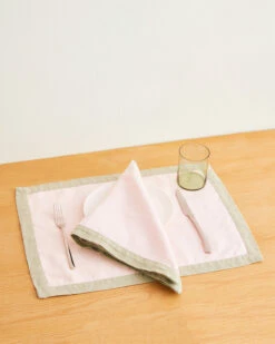 Rosewater & Sage 100% French Flax Linen Trim Napkins (Set Of Four)
