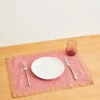 Pink Clay & Hazelnut 100% French Flax Linen Trim Placemats (Set Of Four)