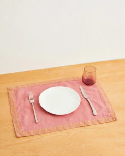 Pink Clay & Hazelnut 100% French Flax Linen Trim Placemats (Set Of Four)