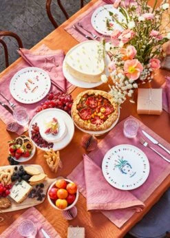 Pink Clay & Hazelnut 100% French Flax Linen Trim Placemats (Set Of Four) -Bed Linings Sales Store TrimP PinkClayHazelnut 03