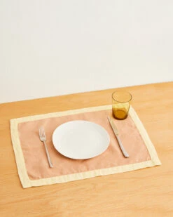 Terracotta & Limoncello 100% French Flax Linen Trim Placemats (Set Of Four)