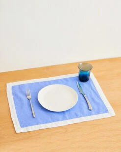 Wildflower & White 100% French Flax Linen Trim Placemats (Set Of Four)