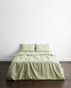 Sage & Olive Stripe 100% French Flax Linen Bedding Set