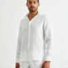 White 100% French Flax Linen Men's Long Sleeve Shirt