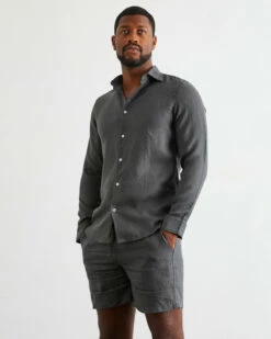 Charcoal 100% French Flax Linen Men's Shorts