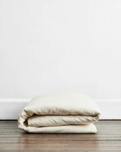 Oatmeal & White Stripe 100% French Flax Linen Duvet Cover