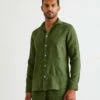Olive 100% French Flax Linen Men's Long Sleeve Shirt