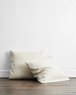 Oatmeal & White Stripe 100% French Flax Linen European Pillowcases (Set Of Two)