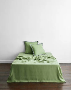 Pistachio & Mineral 100% French Flax Linen Scalloped European Pillowcases (Set Of Two) 6 Pistachio & Mineral 100% French Flax Linen Scalloped European Pillowcases (Set Of Two) -Bed Linings Sales Store euro15