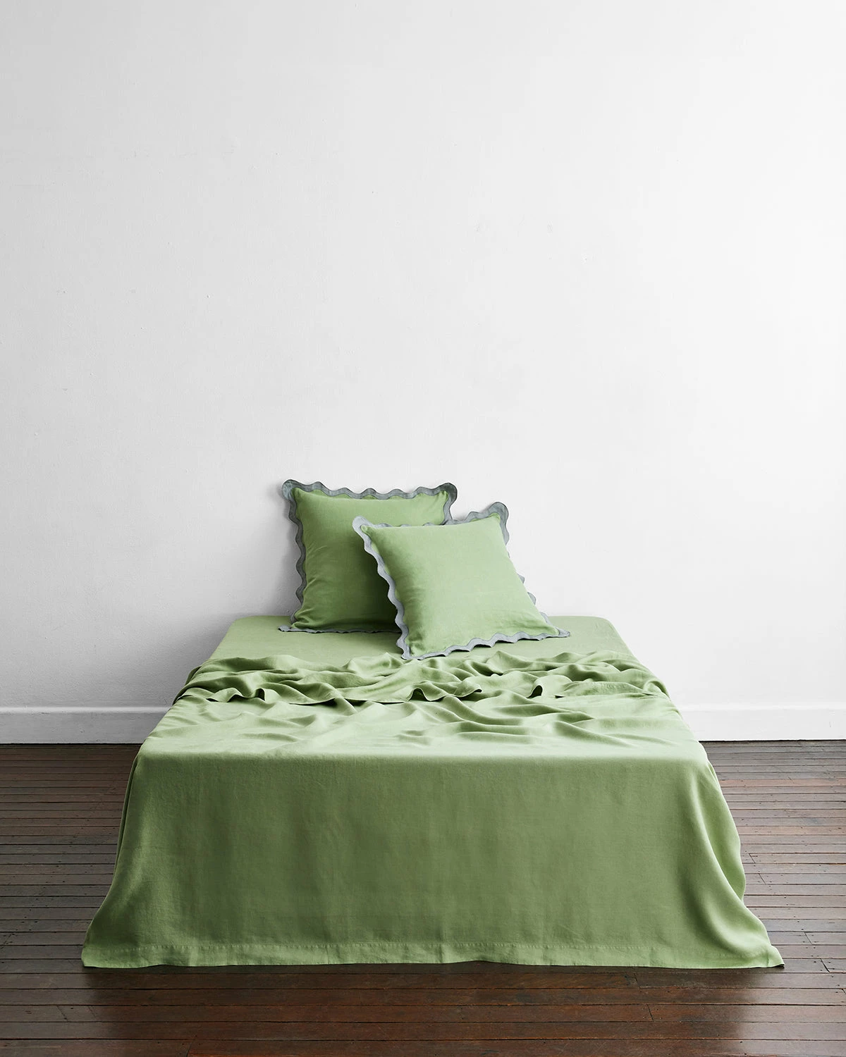 Pistachio & Mineral 100% French Flax Linen Scalloped European Pillowcases (Set Of Two) 3 Pistachio & Mineral 100% French Flax Linen Scalloped European Pillowcases (Set Of Two) - Image 3