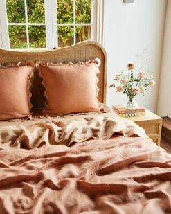 Hazelnut & Terracotta 100% French Flax Linen Scalloped European Pillowcases (Set Of Two) 8 Hazelnut & Terracotta 100% French Flax Linen Scalloped European Pillowcases (Set Of Two) -Bed Linings Sales Store euro5