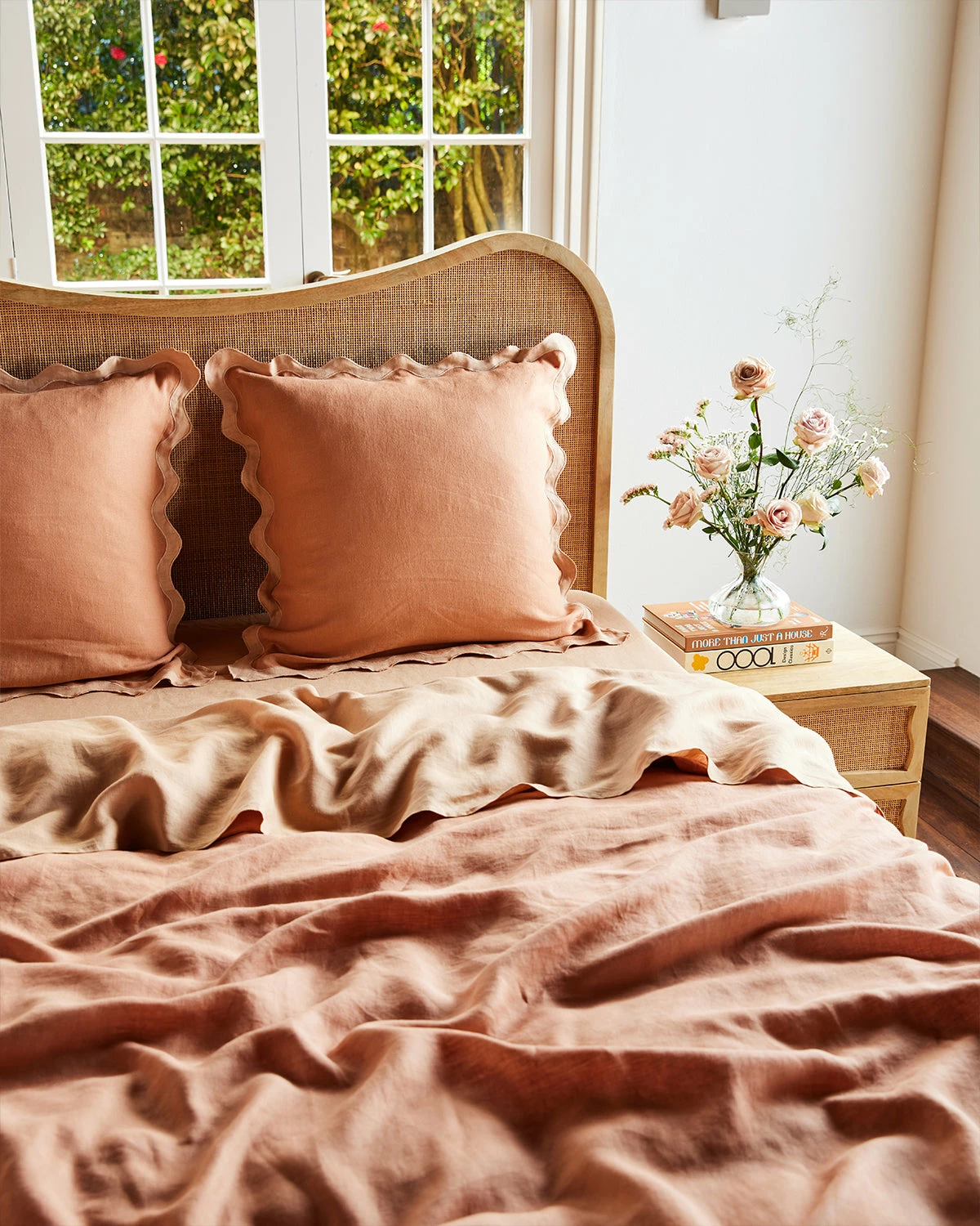 Hazelnut & Terracotta 100% French Flax Linen Scalloped European Pillowcases (Set Of Two) 4 Hazelnut & Terracotta 100% French Flax Linen Scalloped European Pillowcases (Set Of Two) - Image 4