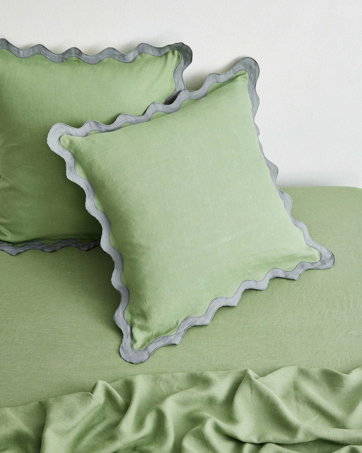 Pistachio & Mineral 100% French Flax Linen Scalloped European Pillowcases (Set Of Two) 2 Pistachio & Mineral 100% French Flax Linen Scalloped European Pillowcases (Set Of Two) - Image 2