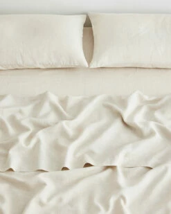 Oatmeal & White Stripe 100% French Flax Linen Fitted Sheet -Bed Linings Sales Store fit4