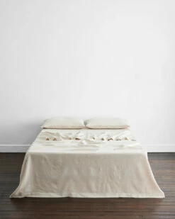 Oatmeal & White Stripe 100% French Flax Linen Flat Sheet
