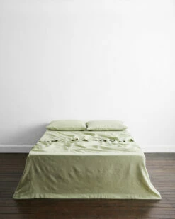 Sage & Olive Stripe 100% French Flax Linen Flat Sheet
