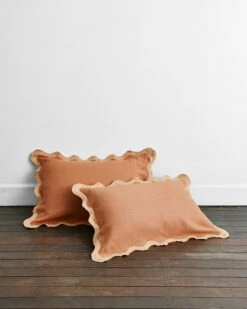 Hazelnut & Terracotta 100% French Flax Linen Scalloped Pillowcases (Set Of Two)