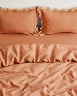 Hazelnut & Terracotta 100% French Flax Linen Scalloped Pillowcases (Set Of Two) -Bed Linings Sales Store hazterra3