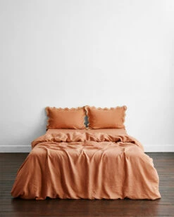 Hazelnut & Terracotta 100% French Flax Linen Scalloped Pillowcases (Set Of Two) -Bed Linings Sales Store hazterra4