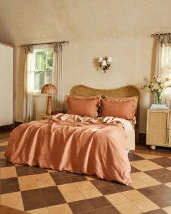 Hazelnut & Terracotta 100% French Flax Linen Scalloped Pillowcases (Set Of Two) -Bed Linings Sales Store hazterra5