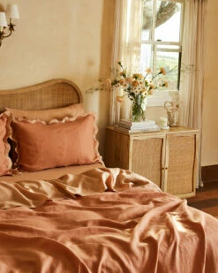 Hazelnut & Terracotta 100% French Flax Linen Scalloped Pillowcases (Set Of Two) -Bed Linings Sales Store hazterra6