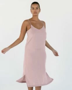 Lavender 100% French Flax Linen Midi Dress