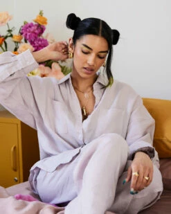 Lilac 100% French Flax Linen Long Sleeve Shirt -Bed Linings Sales Store lilac lshirt