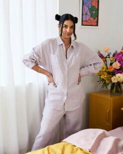 Lilac 100% French Flax Linen Pants -Bed Linings Sales Store lilac pant