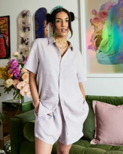 Lilac 100% French Flax Linen Shorts -Bed Linings Sales Store lilac short