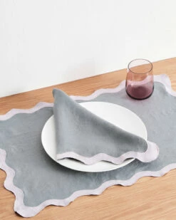 Mineral & Lilac 100% French Flax Linen Scalloped Napkins (Set Of Four)