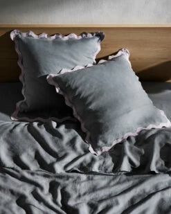 Mineral & Lilac 100% French Flax Linen Scalloped European Pillowcases (Set Of Two) 6 Mineral & Lilac 100% French Flax Linen Scalloped European Pillowcases (Set Of Two) -Bed Linings Sales Store lilacscallopedeuro1
