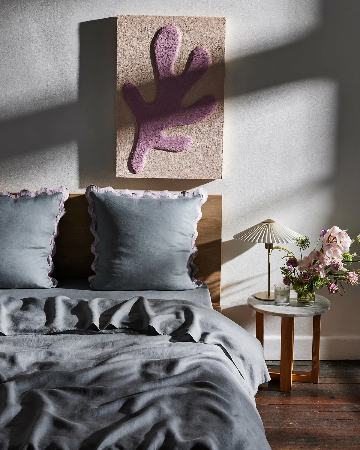 Mineral & Lilac 100% French Flax Linen Scalloped European Pillowcases (Set Of Two) 2 Mineral & Lilac 100% French Flax Linen Scalloped European Pillowcases (Set Of Two) - Image 2