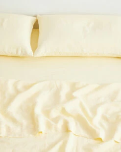 Limoncello 100% French Flax Linen Fitted Sheet -Bed Linings Sales Store limoncello fitted 02