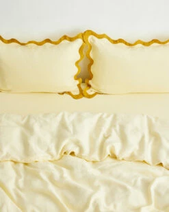 Limoncello & Turmeric 100% French Flax Linen Scalloped Pillowcases (Set Of Two) -Bed Linings Sales Store limtur3 d4d26a36 8dca 41dc b51a d69ccdee0838