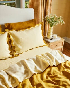 Limoncello & Turmeric 100% French Flax Linen Scalloped Pillowcases (Set Of Two) -Bed Linings Sales Store limtur6