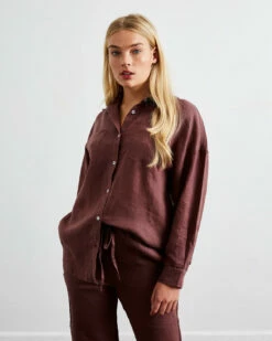 Cacao 100% French Flax Linen Long Sleeve Shirt