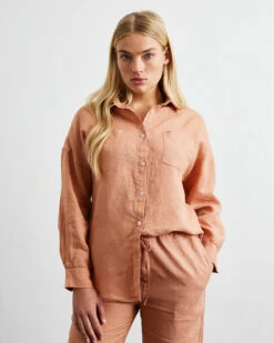 Hazelnut 100% French Flax Linen Long Sleeve Shirt