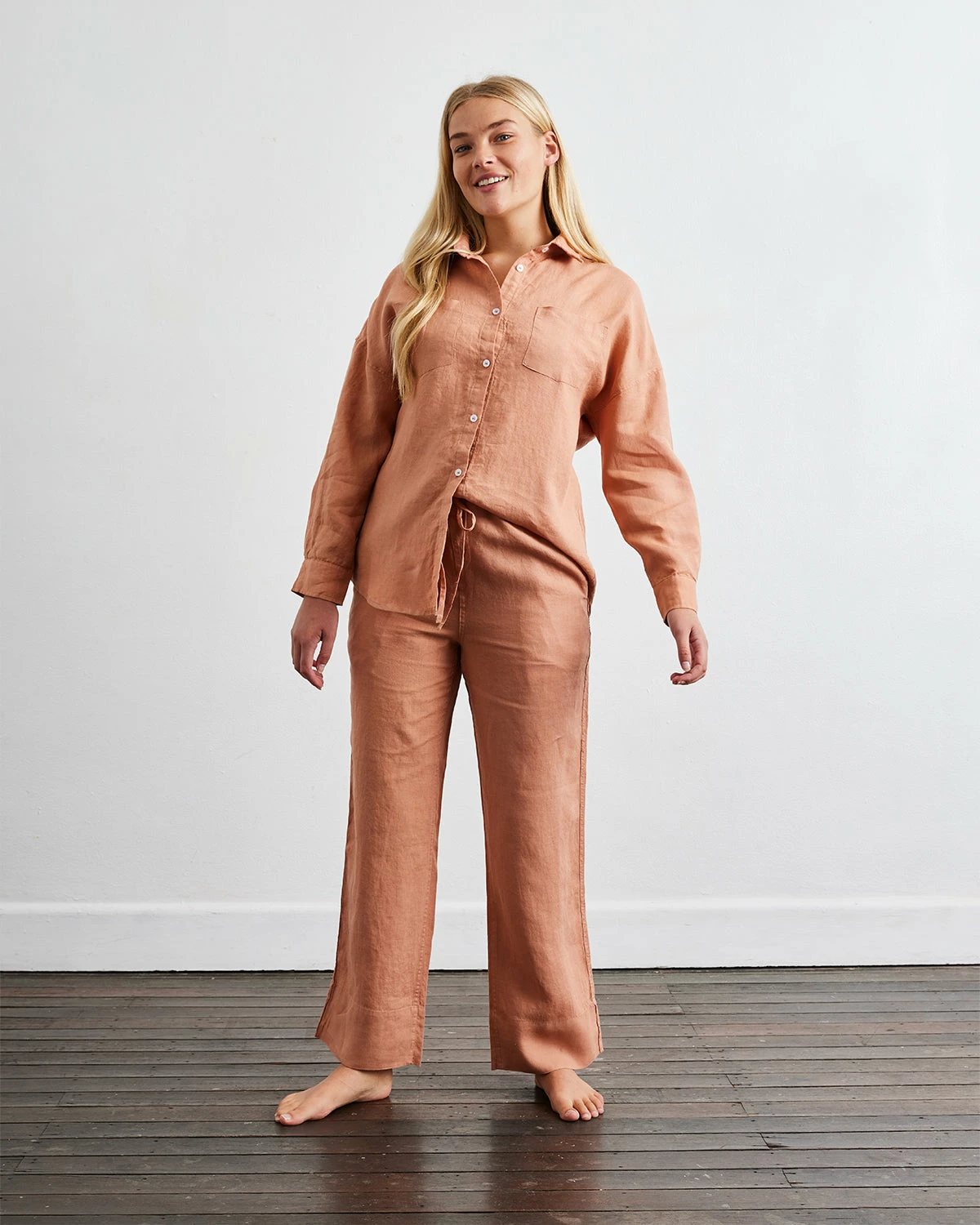 Hazelnut 100% French Flax Linen Long Sleeve Shirt 2 Hazelnut 100% French Flax Linen Long Sleeve Shirt - Image 2