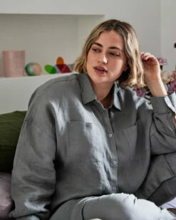 Mineral 100% French Flax Linen Long Sleeve Shirt -Bed Linings Sales Store min lshirt