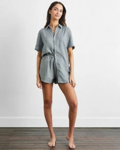 Mineral 100% French Flax Linen Short Sleeve Shirt -Bed Linings Sales Store mineral top 04