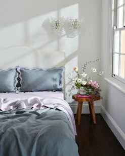 Mineral & Lilac 100% French Flax Linen Scalloped Pillowcases (Set Of Two) -Bed Linings Sales Store minlil6