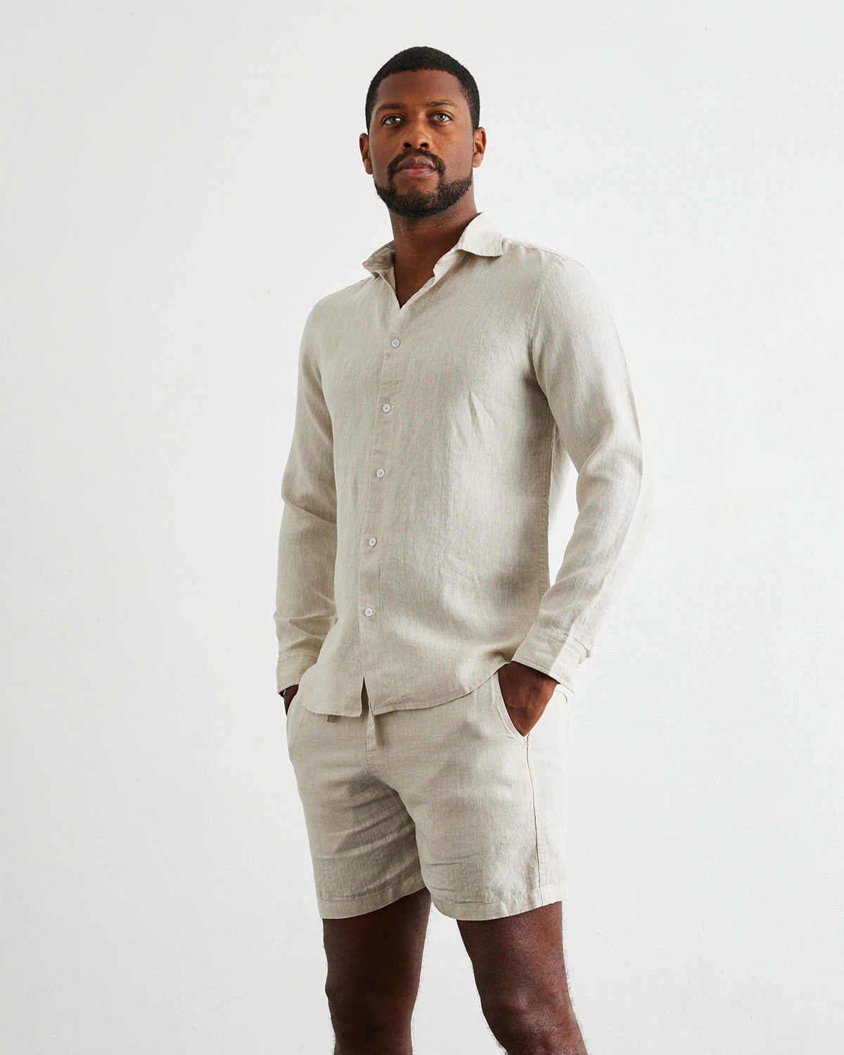Oatmeal 100% French Flax Linen Men's Shorts 1 Oatmeal 100% French Flax Linen Men's Shorts
