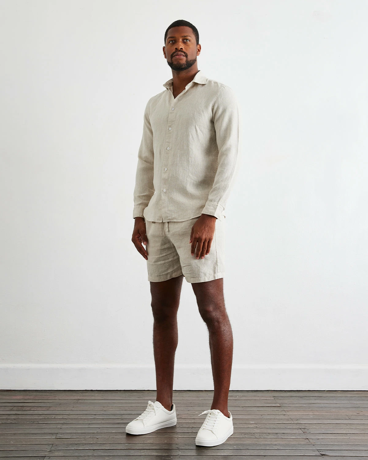 Oatmeal 100% French Flax Linen Men's Shorts 2 Oatmeal 100% French Flax Linen Men's Shorts - Image 2